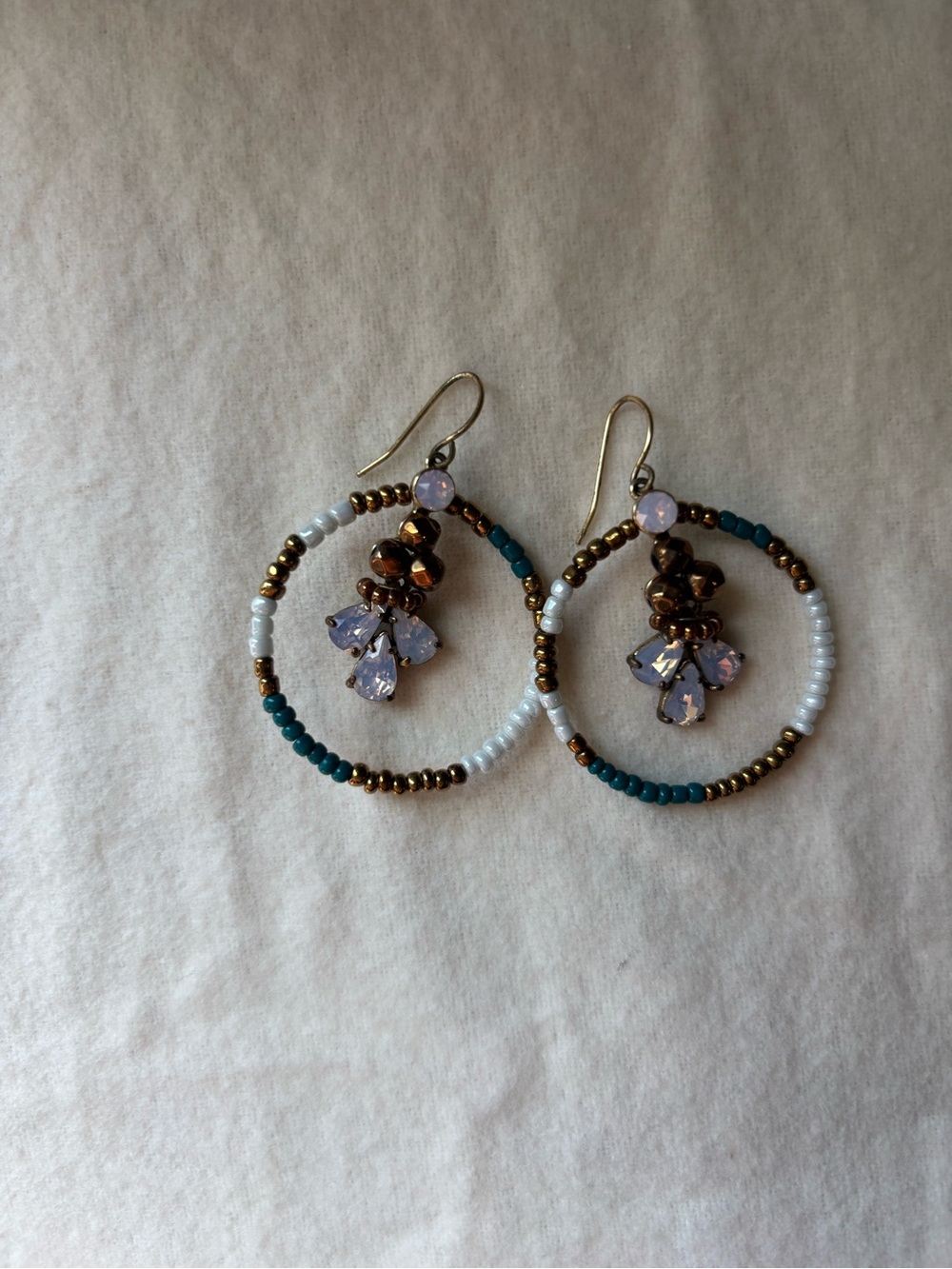 J. Crew Beaded Hoop Earrings with Iridescent Flower Drops